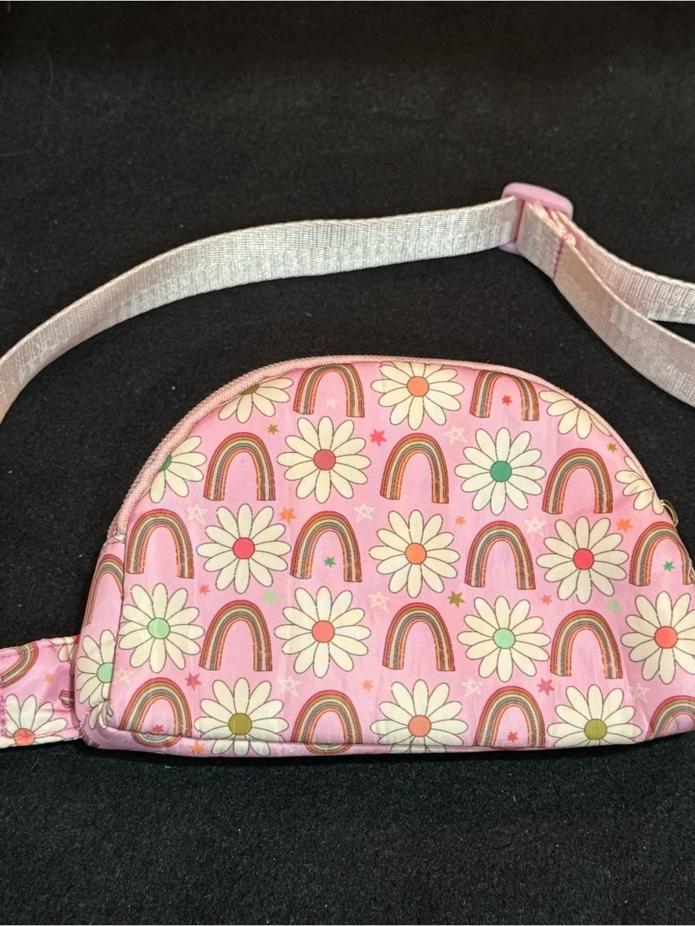 Girls Pink Daisy & Rainbow Crossbody Pouch with Adjustable Strap
